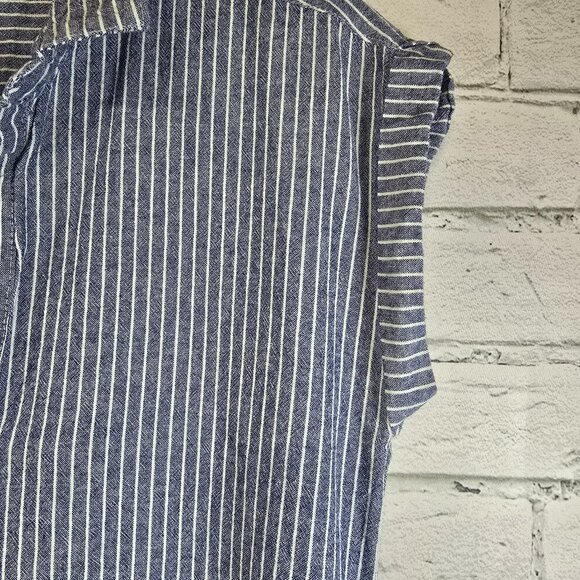 HARPER HERITAGE SHIFT DRESS BLUE DENIUM WHITE STRIPE COTTON CUFFED SLEEVE SMALL - Picture 2 of 9